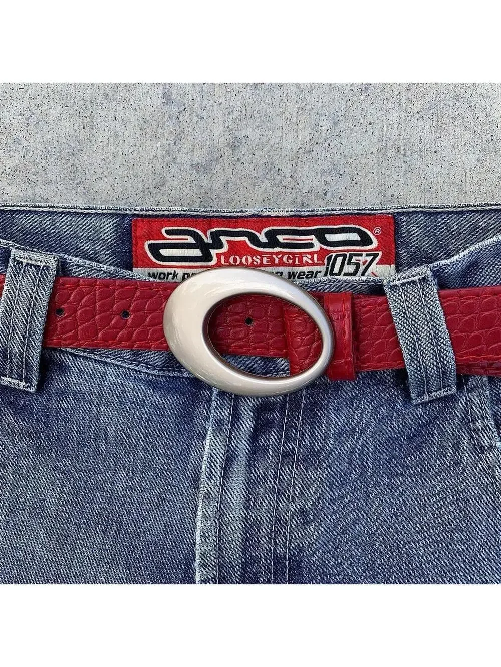 Y2k 2000s style Silver opal belt buckle with Red crocodile style leather. 39